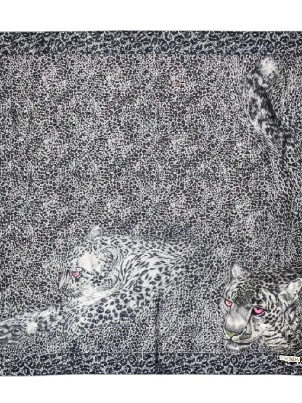 ESCADA VINTAGE BLUE / BLACK / PINK MULTI TIGER PRINT LARGE SQUARE SILK SCARF